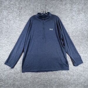Under Armour Tech 1/2 Zip Top Mens 2XL Blue Loose Fit Heatgear Raglan Sleeve